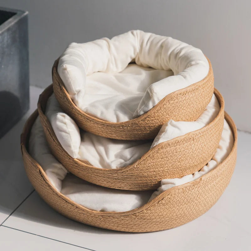 Bamboo Weaving Nest Basket Bed for Small Dogs