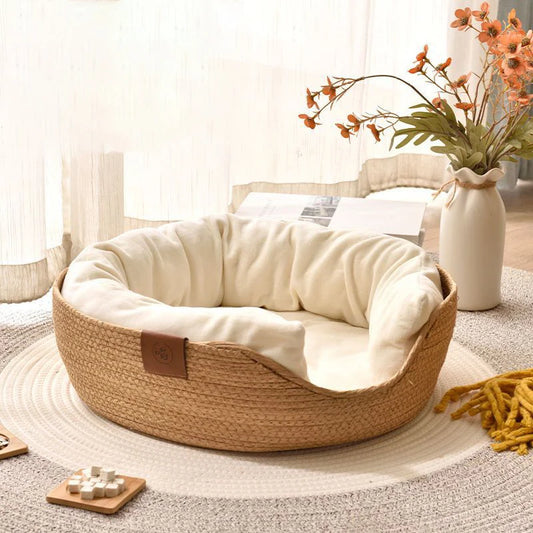 Bamboo Weaving Nest Basket Bed for Small Dogs